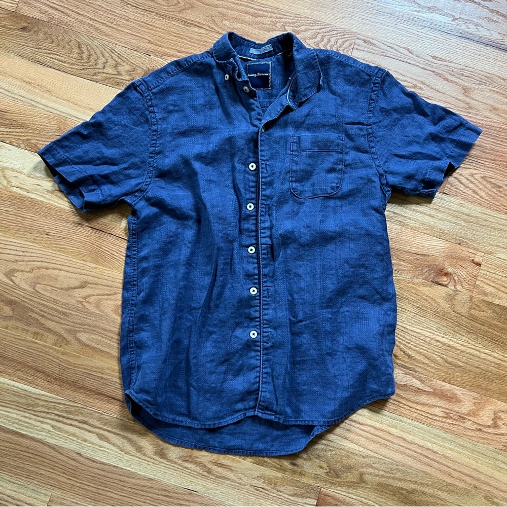Tommy Bahama Indigo Blue Linen Short-Sleeve Button-Down Shirt